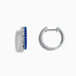 Effy Jewelry Royal Bleu 14K White Gold Blue Sapphire and Diamond Huggie Earrings | Earrings