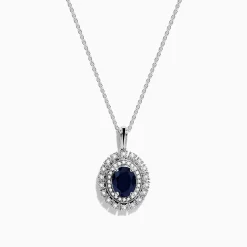 Effy Jewelry Royal Bleu 14K White Gold Sapphire u0026 Diamond Halo Pendant | Necklaces & Pendants