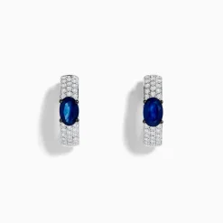 Effy Jewelry Royal Bleu 14K White Gold Sapphire and Diamond Huggie Earrings | Earrings