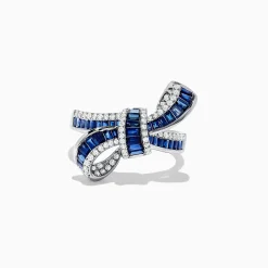 Effy Jewelry Royal Bleu 14K White Gold Sapphire and Diamond Bow Ring, 1.88 TCW | Rings