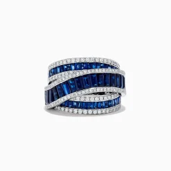 Effy Jewelry Royal Bleu 14K White Gold Sapphire and Diamond Crossover Ring | Rings