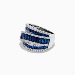 Effy Jewelry Royal Bleu 14K White Gold Sapphire and Diamond Crossover Ring | Rings