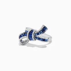 Effy Jewelry Royal Bleu 14K White Gold Sapphire and Diamond Bow Ring, 1.88 TCW | Rings