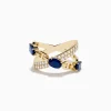 Effy Jewelry Royal Bleu 14K Yellow Gold Sapphire and Diamond Criss Cross Chain Link Ring | Rings