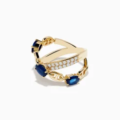 Effy Jewelry Royal Bleu 14K Yellow Gold Sapphire and Diamond Criss Cross Chain Link Ring | Rings