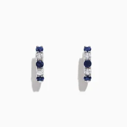 Effy Jewelry Royale Bleu 14K Gold Sapphire and Diamond Hoop Earrings, 1.19 TCW | Earrings