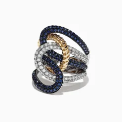 Effy Jewelry Royale Bleu 14K 2-Tone Gold Sapphire and Diamond Rope Ring, 2.39 TCW | Rings