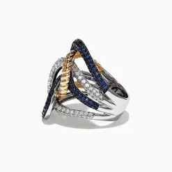 Effy Jewelry Royale Bleu 14K 2-Tone Gold Sapphire and Diamond Rope Ring, 2.39 TCW | Rings