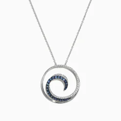Effy Jewelry Royale Bleu 14K White Gold Sapphire u0026 Diamond Wave Pendant, 0.49 TCW | Necklaces & Pendants