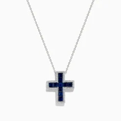 Effy Jewelry Royale Bleu 14K White Gold Sapphire and Diamond Cross Pendant | Necklaces & Pendants