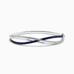 Effy Jewelry Royale Bleu 14K White Gold Blue Sapphire and Diamond Crossover Bangle | Bracelets