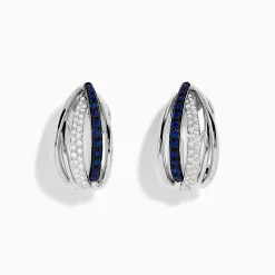 Effy Jewelry Royale Bleu 14K White Gold Blue Sapphire u0026 Diamond Earrings, 0.62 TCW | Earrings