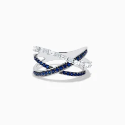 Effy Jewelry Royale Bleu 14K White Gold Blue Sapphire and Diamond Crossover Ring | Rings