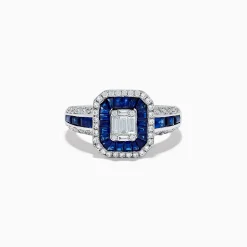 Effy Jewelry Royale Bleu 14k White Gold Blue Sapphire and Diamond Ring | Rings