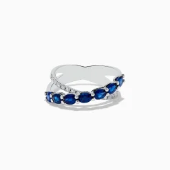 Effy Jewelry Royale Bleu 14K White Gold Blue Sapphire and Diamond Crossover Ring | Rings