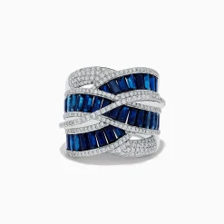 Effy Jewelry Royale Bleu 14K White Gold Blue Sapphire and Diamond Crossover Ring | Rings