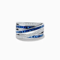 Effy Jewelry Royale Bleu 14K White Gold Sapphire and Diamond Crossover Ring | Rings