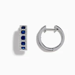 Effy Jewelry Royale Bleu 14K White Gold Sapphire u0026 Diamond Hoop Earrings, 1.03 TCW | Earrings