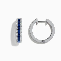 Effy Jewelry Royale Bleu 14K White Gold Blue Sapphire and Diamond Hoop Earrings | Earrings