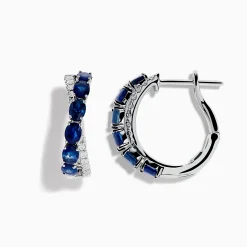 Effy Jewelry Royale Bleu 14K White Gold Blue Sapphire and Diamond Hoop Earrings | Earrings