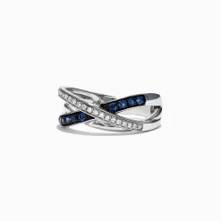Effy Jewelry Royale Bleu 14K White Gold Blue Sapphire and Diamond Ring, 0.39 TCW | Rings