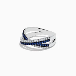 Effy Jewelry Royale Bleu 14K White Gold Blue Sapphire and Diamond Cris Cross Ring | Rings
