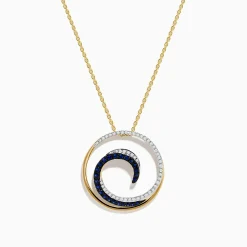 Effy Jewelry Royale Bleu 14K Yellow Gold Sapphire u0026 Diamond Wave Pendant, 0.49 TCW | Necklaces & Pendants