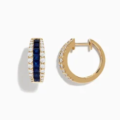 Effy Jewelry Royale Bleu 14K Yellow Gold Blue Sapphire and Diamond Hoop Earrings | Earrings