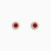 Effy Jewelry Ruby Royal 14K Yellow Gold Round Diamond Halo Ruby Stud Earrings, 0.89 TCW | Earrings