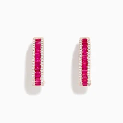 BH Multi Ruby Royale 14K Rose Gold Baguette Cut Ruby 3/4" Hoop Earrings | Earrings
