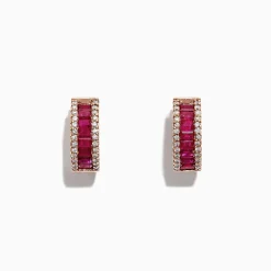 Effy Jewelry Ruby Royale 14K Rose Gold Baguette Cut Ruby Hoop Earrings, 1.90 TCW | Earrings