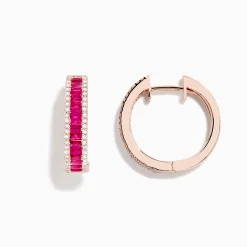 BH Multi Ruby Royale 14K Rose Gold Baguette Cut Ruby 3/4" Hoop Earrings | Earrings