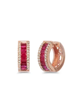 Effy Jewelry Ruby Royale 14K Rose Gold Baguette Cut Ruby Hoop Earrings, 1.90 TCW | Earrings