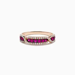 BH Multi Ruby Royale 14K Rose Gold Pave Ruby and Diamond Band, 0.44 TCW | Rings