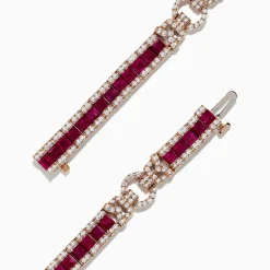 BH Multi Ruby Royale 14K Rose Gold Princess Cut Ruby and Diamond Tennis Bracelet, 7.66 TCW | Bracelets