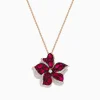 Effy Jewelry Ruby Royale 14K Rose Gold Ruby and Diamond Flower Pendant | Necklaces & Pendants