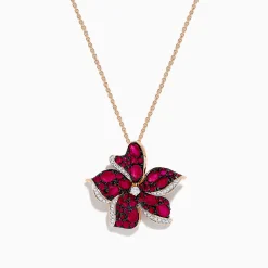 Effy Jewelry Ruby Royale 14K Rose Gold Ruby and Diamond Flower Pendant | Necklaces & Pendants
