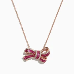 Effy Jewelry Ruby Royale 14K Rose Gold Ruby Diamond Bow Pendant, 1.94 TCW | Necklaces & Pendants