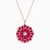 Effy Jewelry Ruby Royale 14K Rose Gold Ruby and Diamond Flower Pendant | Necklaces & Pendants