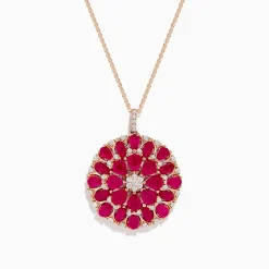 Effy Jewelry Ruby Royale 14K Rose Gold Ruby and Diamond Flower Pendant | Necklaces & Pendants