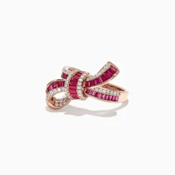 Effy Jewelry Ruby Royale 14K Rose Gold Ruby and Diamond Bow Ring, 1.61 TCW | Rings