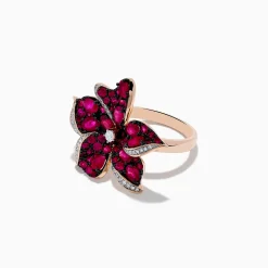 Effy Jewelry Ruby Royale 14K Rose Gold Ruby and Diamond Flower Ring | Rings