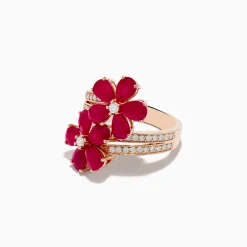Effy Jewelry Ruby Royale 14K Rose Gold Ruby and Diamond Floral Ring | Rings