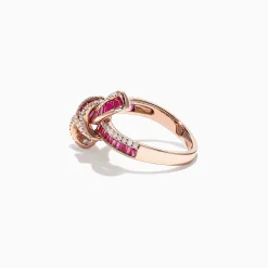 Effy Jewelry Ruby Royale 14K Rose Gold Ruby and Diamond Bow Ring, 1.61 TCW | Rings