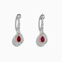 Effy Jewelry Ruby Royale 14K Two Tone Gold Pear Shaped Ruby Drop Earrings, 0.87 TCW | Earrings