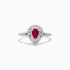 Effy Jewelry Ruby Royale 14K Two Tone Gold Pear Shaped Ruby and Diamond Ring, 0.77 TCW | Rings