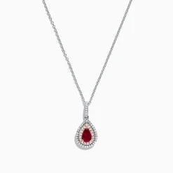 Effy Jewelry Ruby Royale 14K Two Tone Gold Pear Shaped Ruby Pendant, 0.68 TCW | Necklaces & Pendants