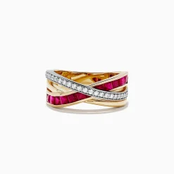 BH Multi Ruby Royale 14K Two Tone Gold Ruby and Diamond Crossover Band, 1.48 TCW | Rings