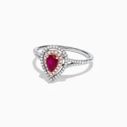 Effy Jewelry Ruby Royale 14K Two Tone Gold Pear Shaped Ruby and Diamond Ring, 0.77 TCW | Rings