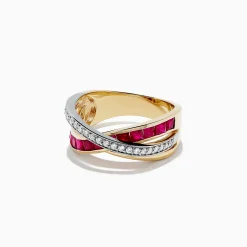 BH Multi Ruby Royale 14K Two Tone Gold Ruby and Diamond Crossover Band, 1.48 TCW | Rings